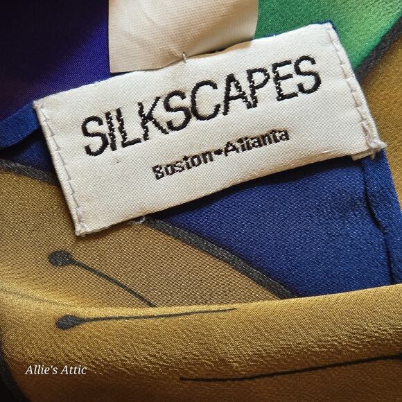 Silkscapes Vintage 90s Hand Painted Scarf Vibrant Rainbow Dogs Lover 100% Silk - Picture 7 of 7